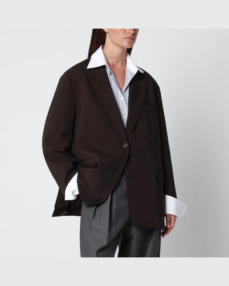 FRANKIE Shop Bea dunkelbraune einreihige Jacke Brown