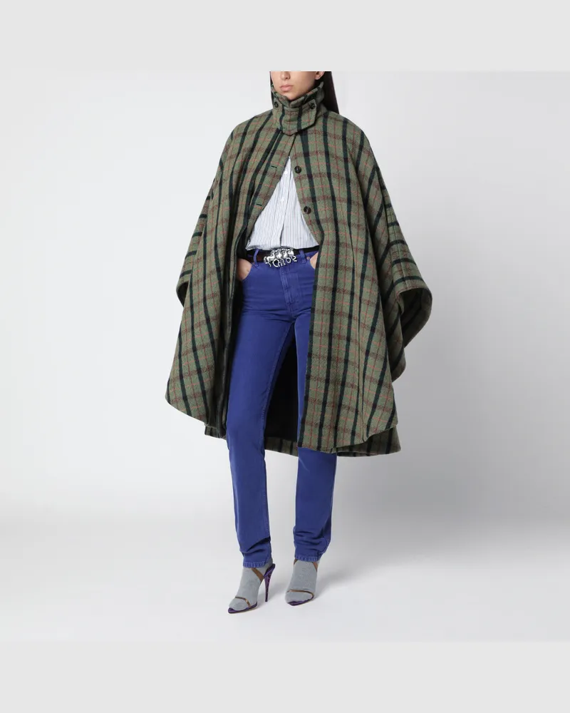 Chloé Grüner karierter Cape-Mantel aus Wolle Green