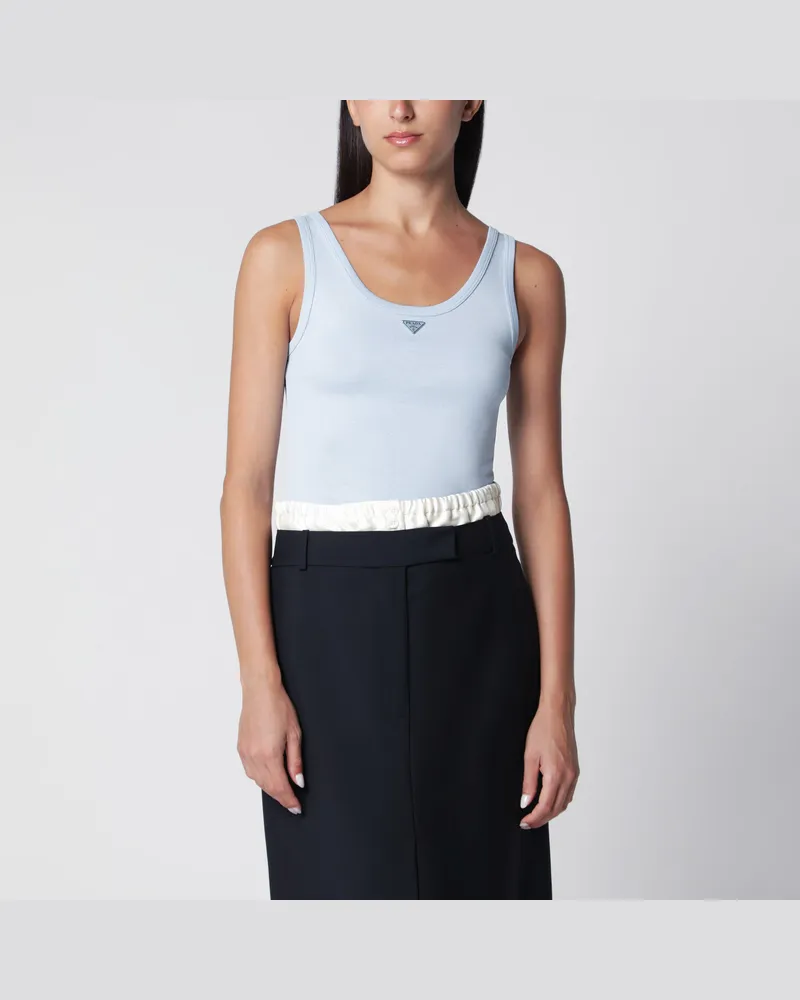 Prada Geripptes Baumwoll-Top in Himmelblau Light