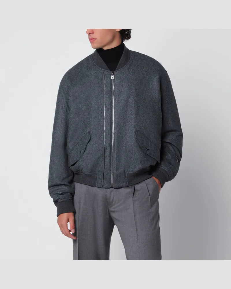 Dolce & Gabbana Grau melierte Bomberjacke aus Wolle mit Reißverschluss Grey