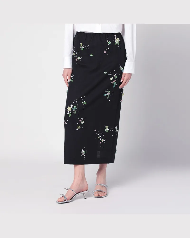 BERNADETTE Schwarzer Miriam-Rock bestickt aus Leinenmischung Black