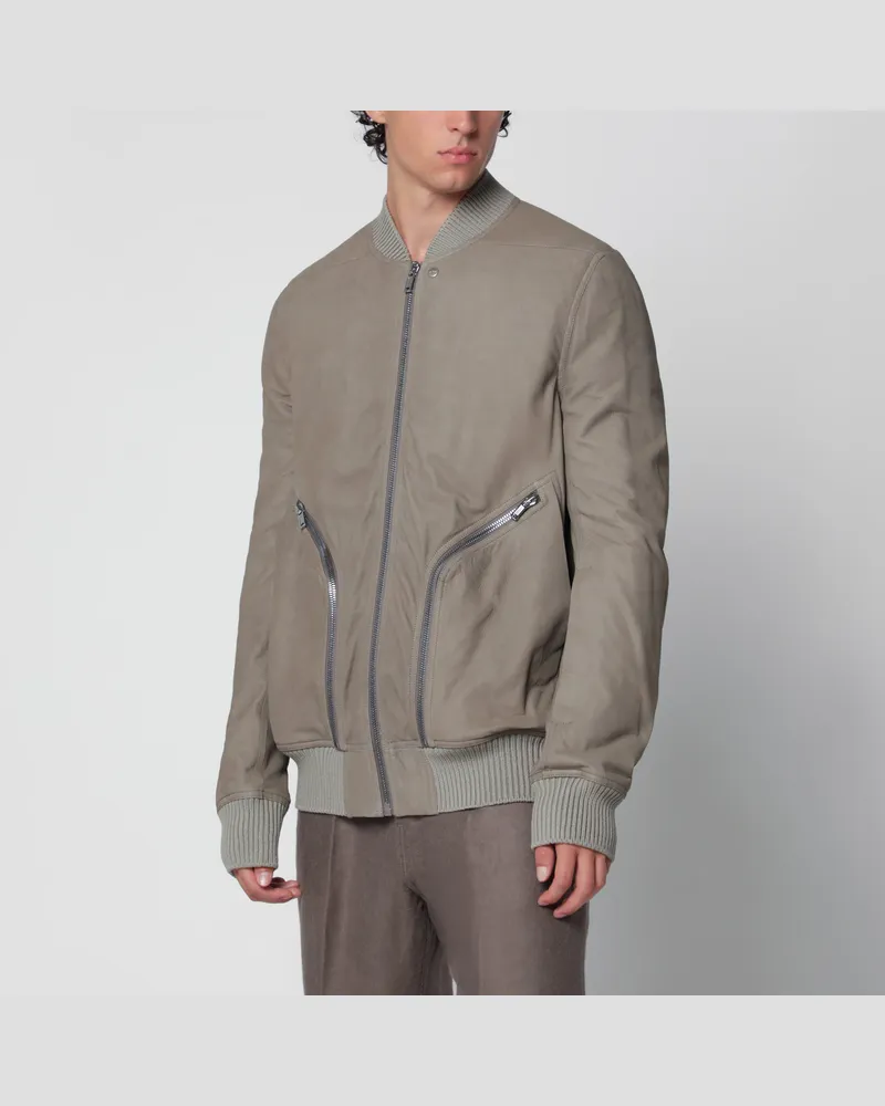 Rick Owens Perlgraue Heizer Flight Jacke aus Leder Beige