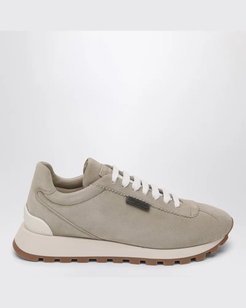 Brunello Cucinelli Grau/Salbeigrüne Wildleder-Sneaker Grün