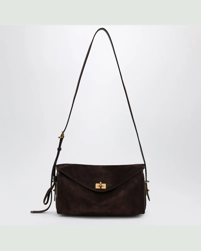 Balenciaga Schultertasche Le 7 Medium aus Veloursleder Mokka/Rubin Brown