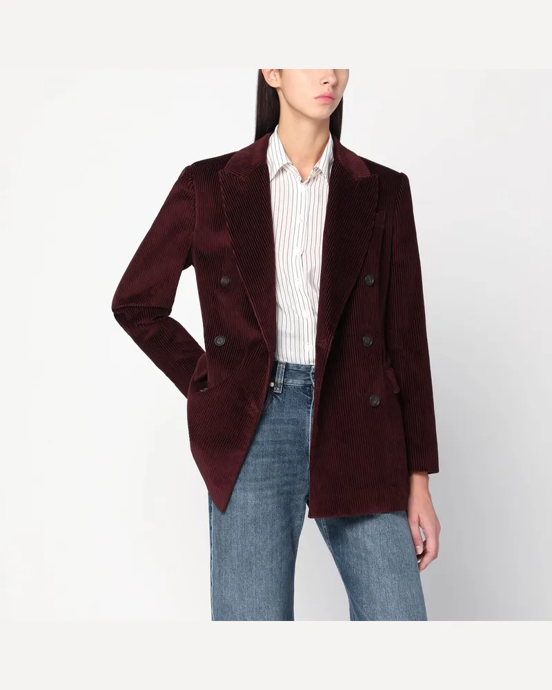 Brunello Cucinelli Bordeauxfarbene zweireihige Samtjacke Rot