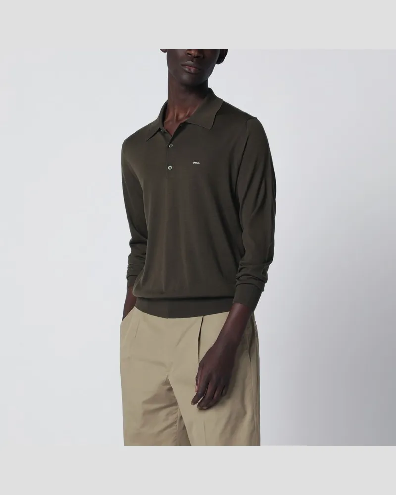 Prada Militärgrünes Poloshirt aus gekämmter Wolle Grün