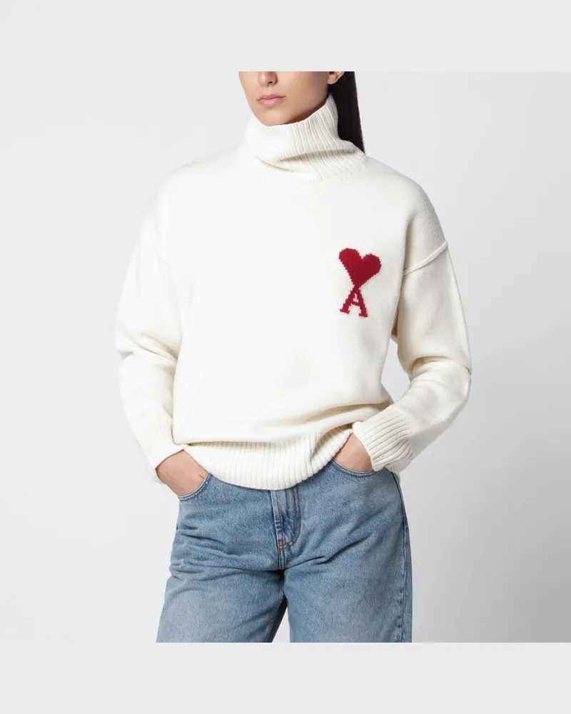 AMI Paris Weißer Rollkragenpullover Ami De Coeur aus Wolle White