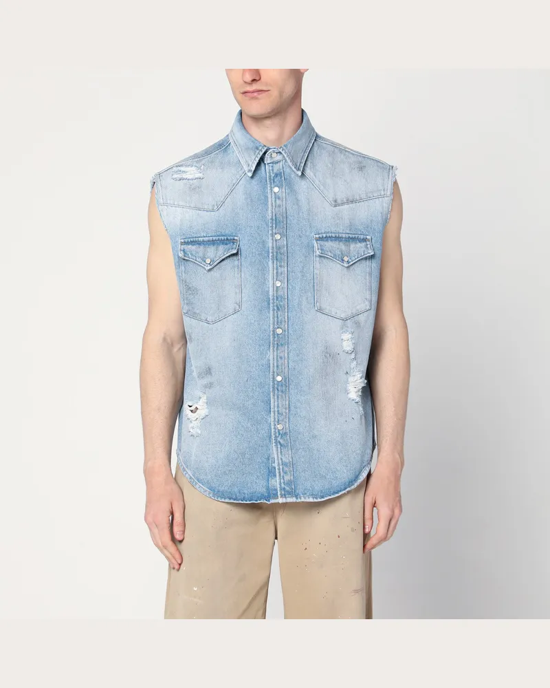 Maison Margiela Verwaschene blaue Weste mit Rissen 