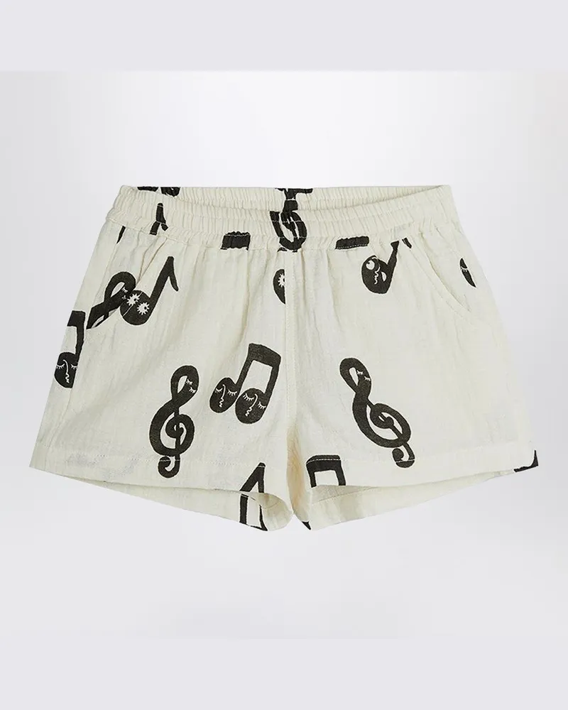 Mini Rodini Weiße Shorts mit Musiknoten Weiß