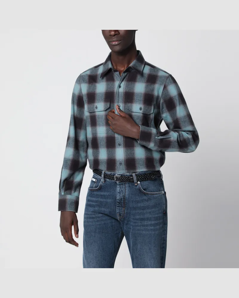 Tom Ford Graues und blaues Flanellhemd aus Baumwolle Multicolor