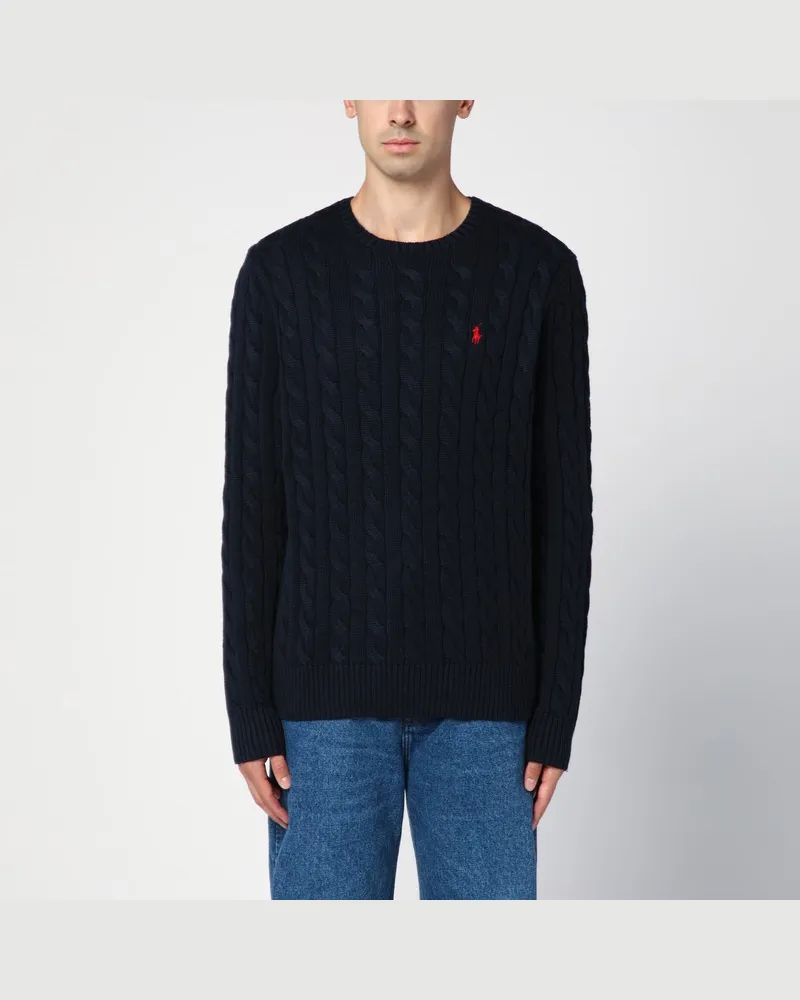 Ralph Lauren Marineblauer Pullover mit Rundhalsausschnitt und Zöpfen Blau
