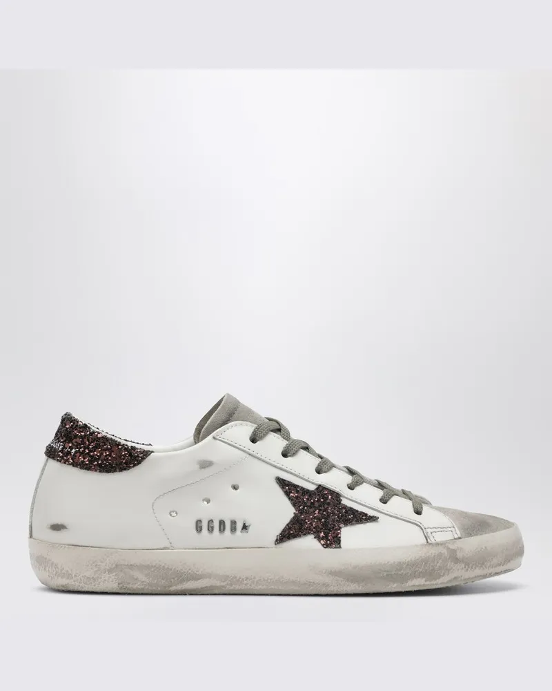 Golden Goose Super-star Sneaker milchweiß/braun mit Glitzer Weiß