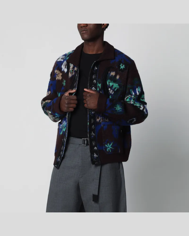 Sacai Braune Wolljacke mit Blumenmuster Multicolor