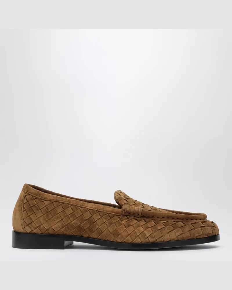 Bottega Veneta Karamellfarbene Silenzio Loafer aus Intrecciato-Veloursleder Brown