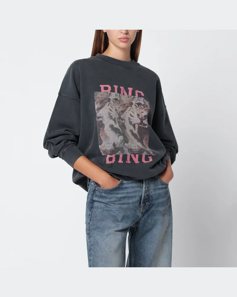 Anine Bing Verwaschen schwarzes Miles Tiger Bing Sweatshirt aus Baumwolle Black