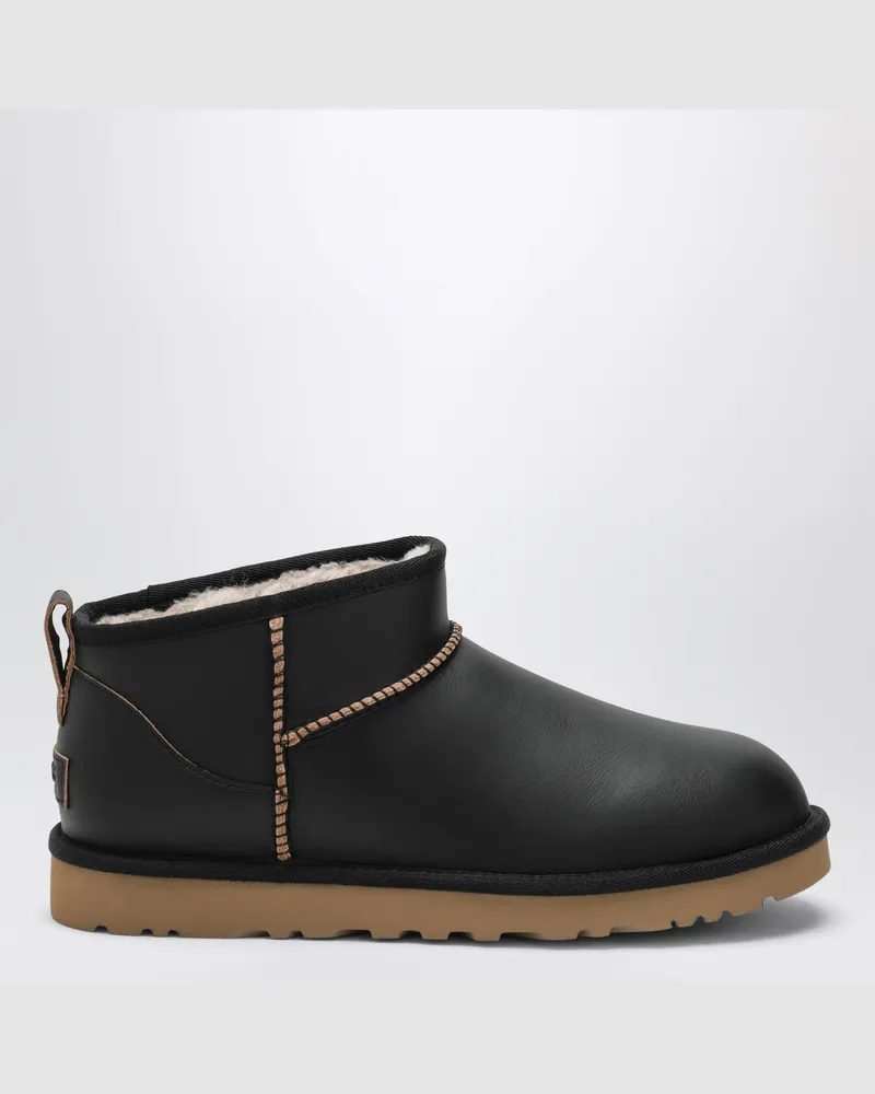 UGG Klassische Ultra Mini Contrast schwarze Lederstiefel Black