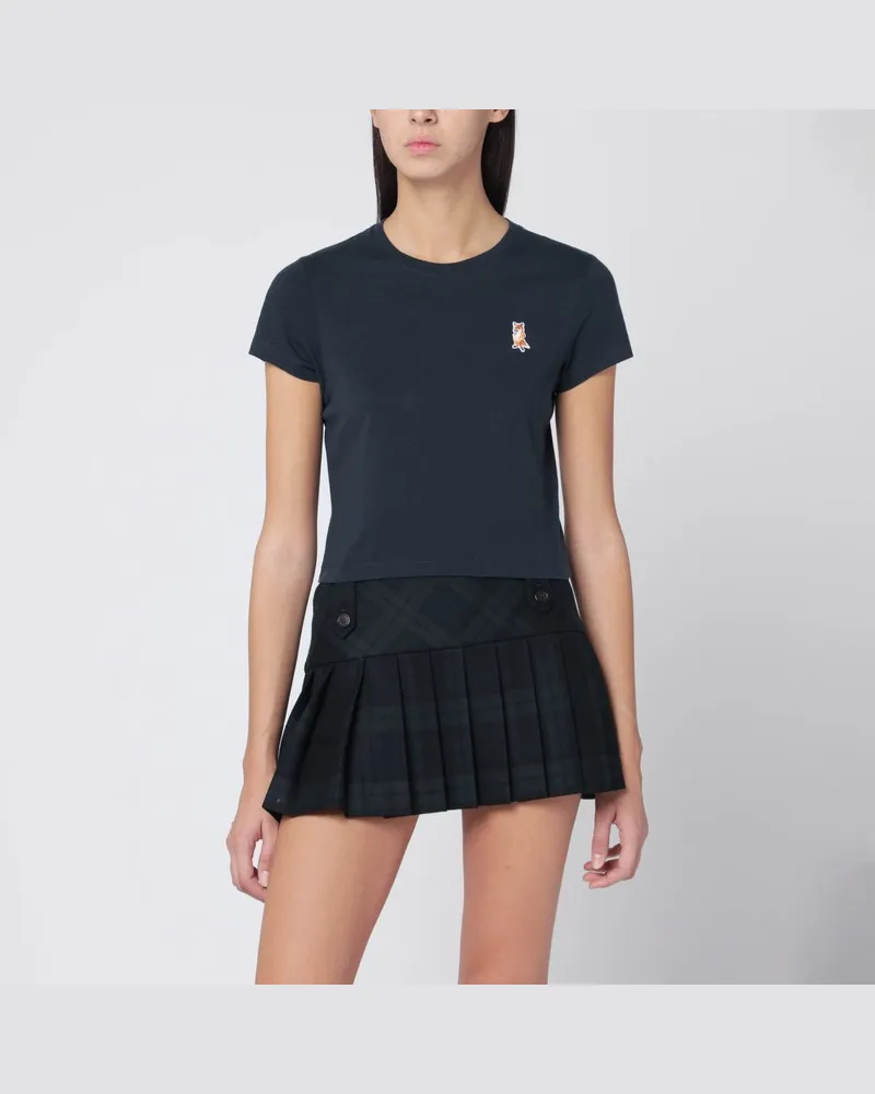 Kitsuné Verkürztes T-Shirt in Marineblau mit Logo-Patch Blau