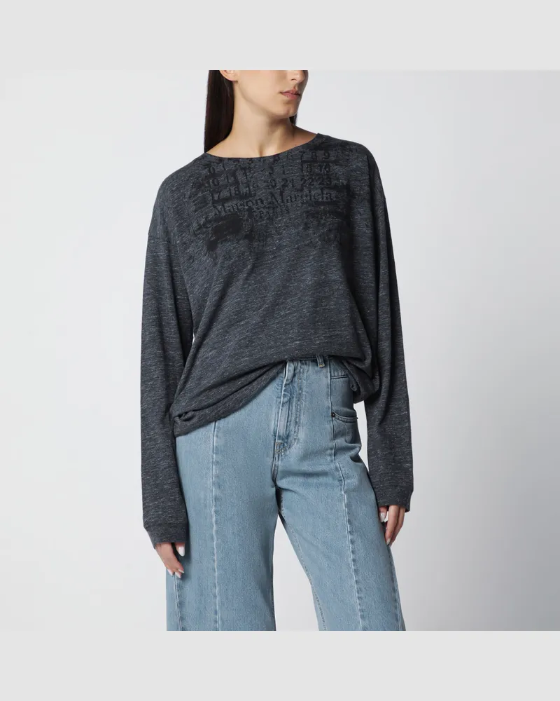 Maison Margiela Langarm-T-Shirt aus Baumwolle in dunkelgrau meliert Grey