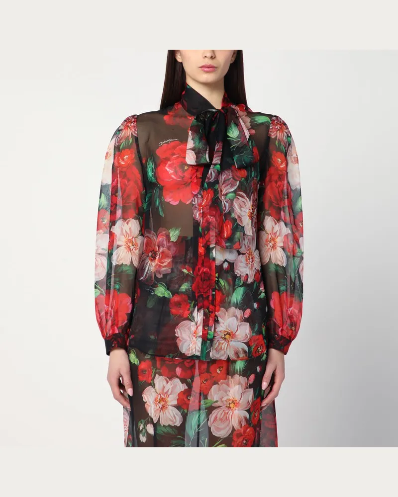 Dolce & Gabbana Hemd mit Schleife aus Chiffon mit Blumenmuster Mehrfarbig