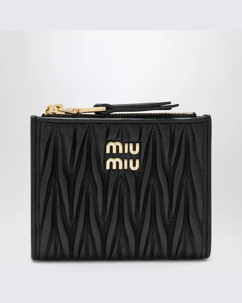 Miu Miu Kleines schwarzes Portemonnaie aus gestepptem Nappaleder Schwarz