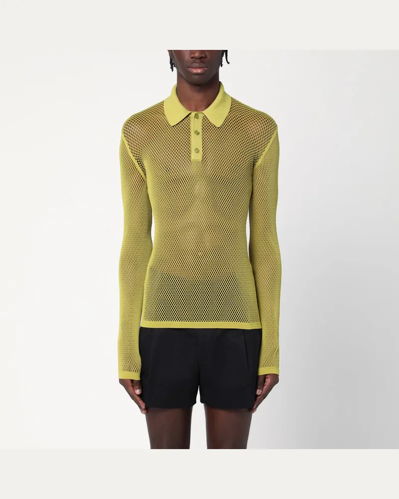 Gucci Pistaziengrünes Poloshirt aus perforiertem Funktionsstrick Green