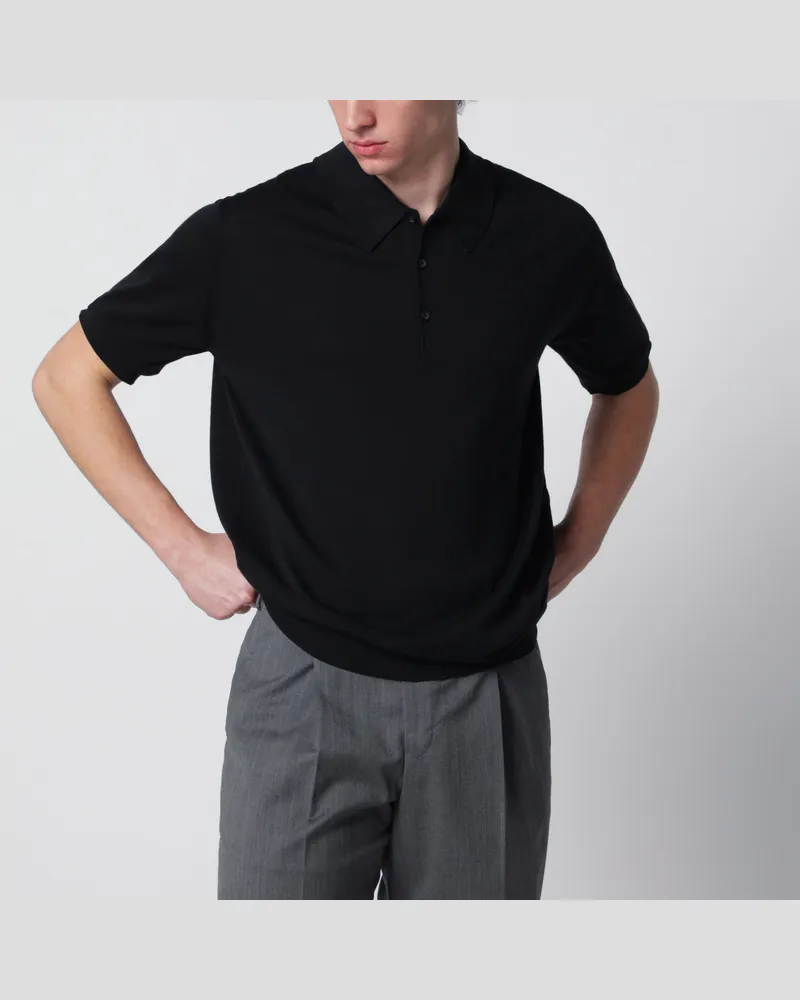 John Smedley Isis Baumwollpolo in Schwarz Black
