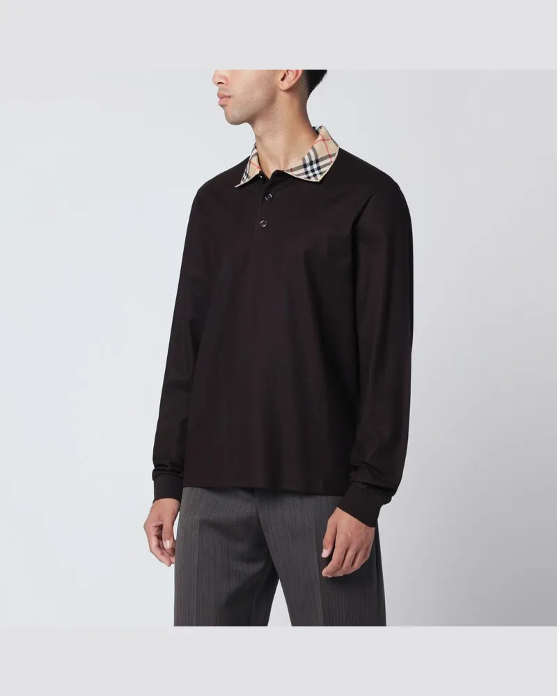 Burberry Braunes Poloshirt mit Check-Kragen Braun