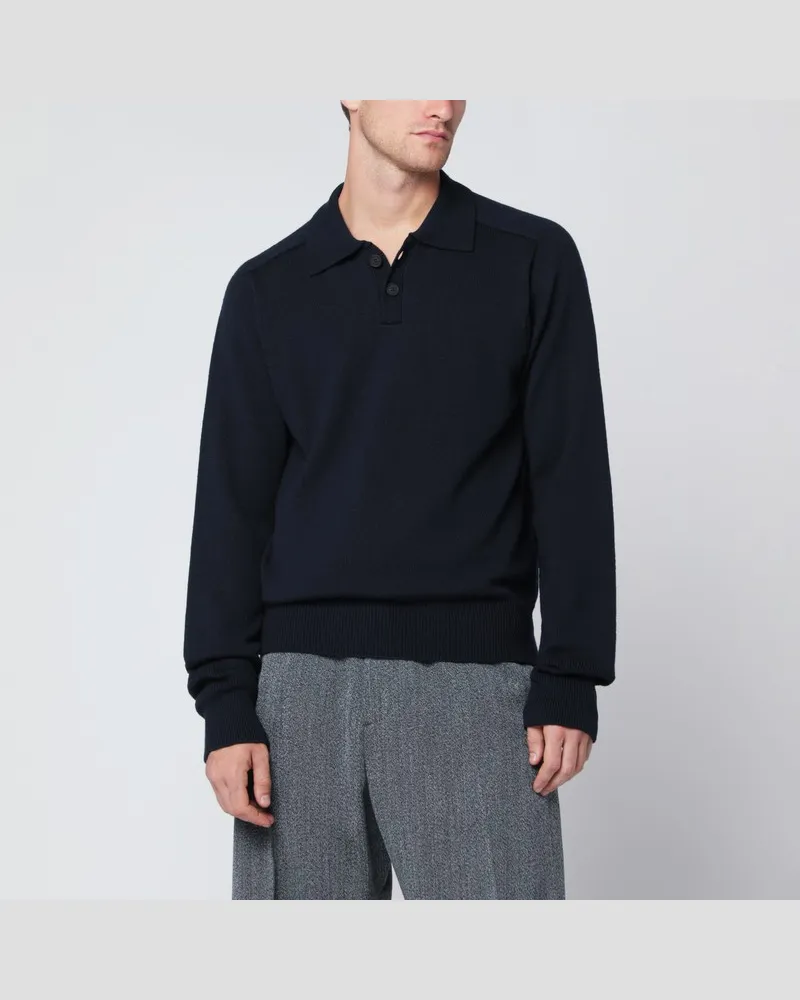 Studio Nicholson Dunkelblauer Wollpolo-Pullover Blau