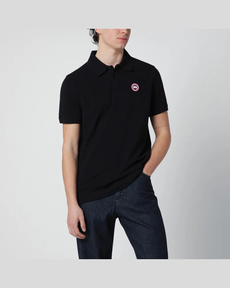 Canada Goose Schwarzes Polohemd mit Logo-Patch Black