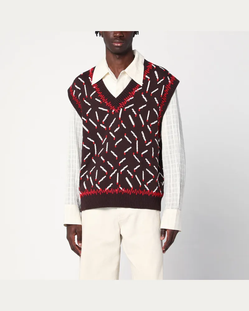 Bottega Veneta Weste braun Jacquard mit Streichholz-Muster 