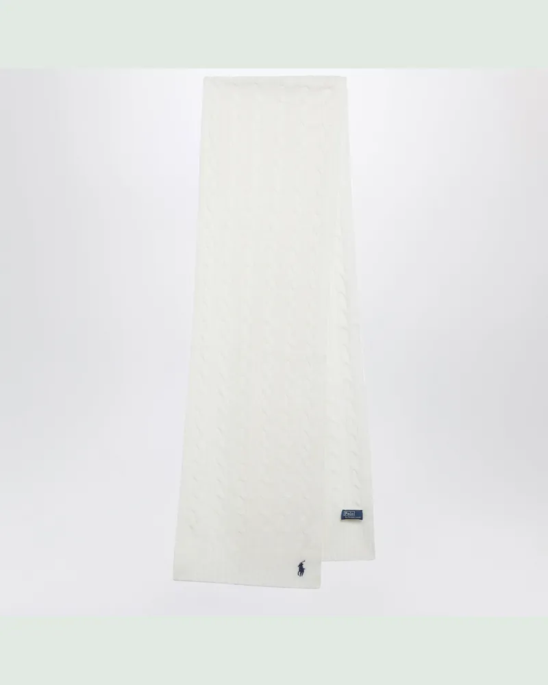 Ralph Lauren Cremefarbener Zopfschal aus Wolle und Kaschmir White