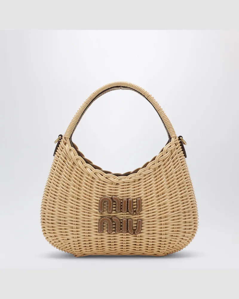 Miu Miu Handtasche Wander aus Flechtleder in Natur/Caramel Beige