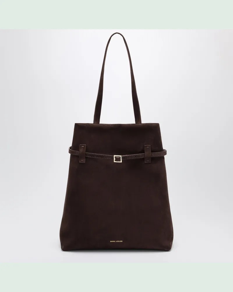 Manu Atelier Tote du Jour Tasche aus dunkelbraunem Wildleder Brown