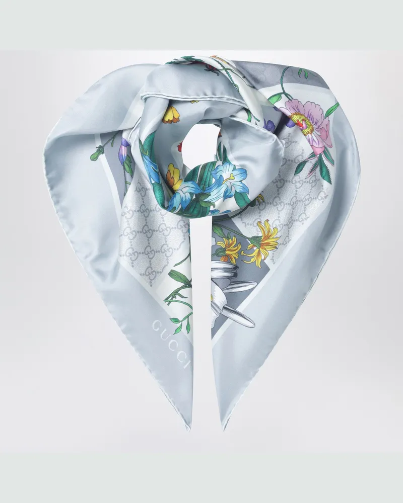 Gucci Seidentwill-Tuch mit Flora-Print Grey