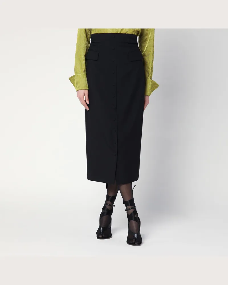 Dries van Noten Schwarzer Midirock aus Wolle und Mohair Black