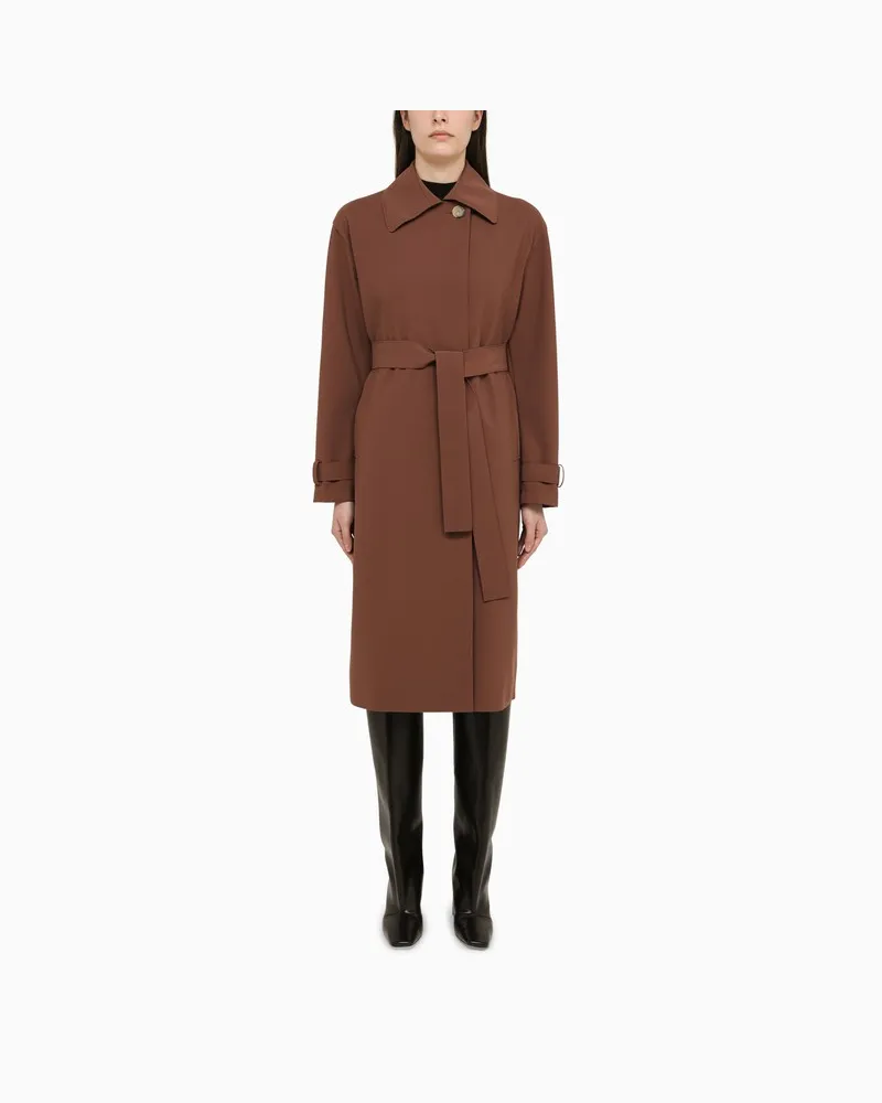 Harris Wharf London Brauner zweireihiger Trenchcoat mit Gürtel Braun