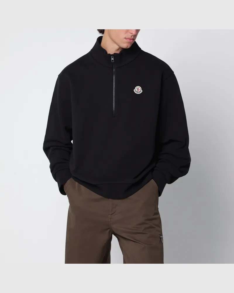 Moncler Schwarzes Sweatshirt mit halbem Reißverschluss Black