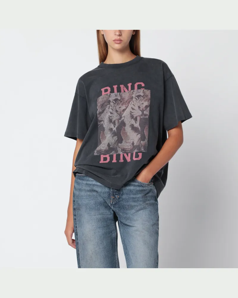 Anine Bing Verwaschen schwarzes Cade T-Shirt aus Baumwolle Black