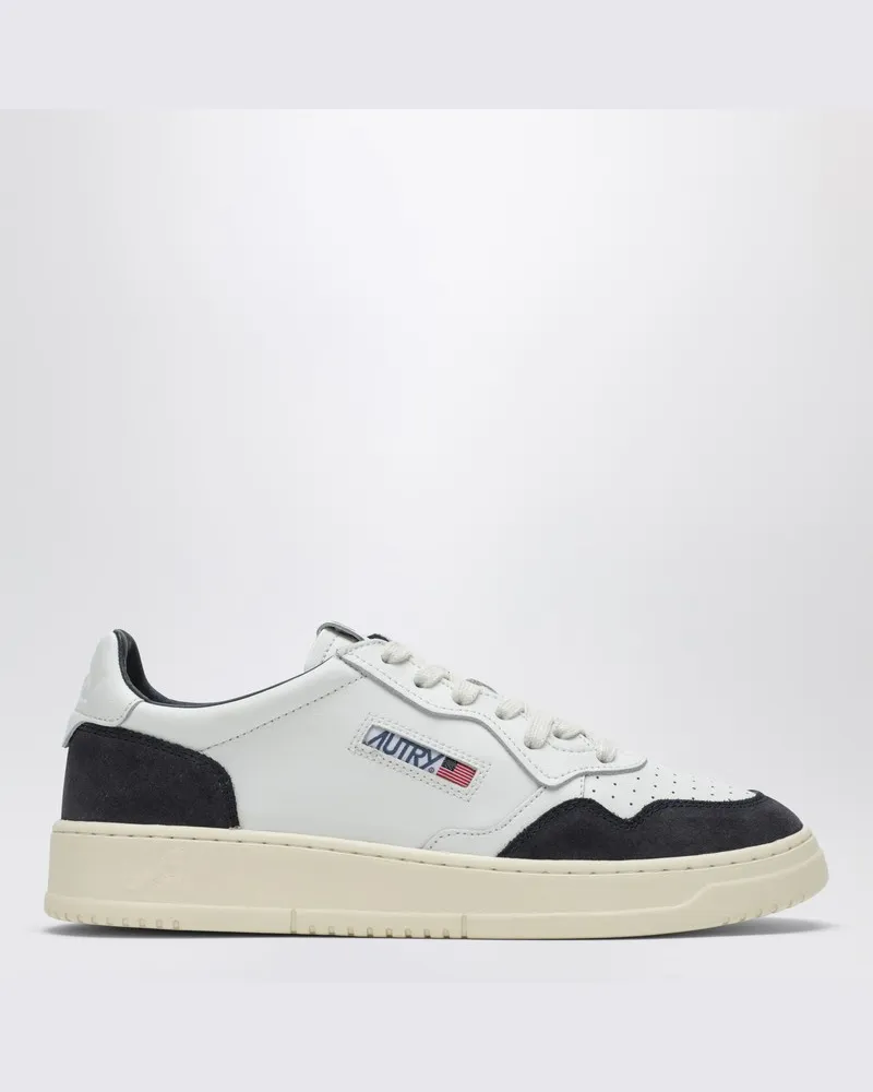AUTRY Medalist Low Sneaker aus weißem Leder und blauem Veloursleder Blau