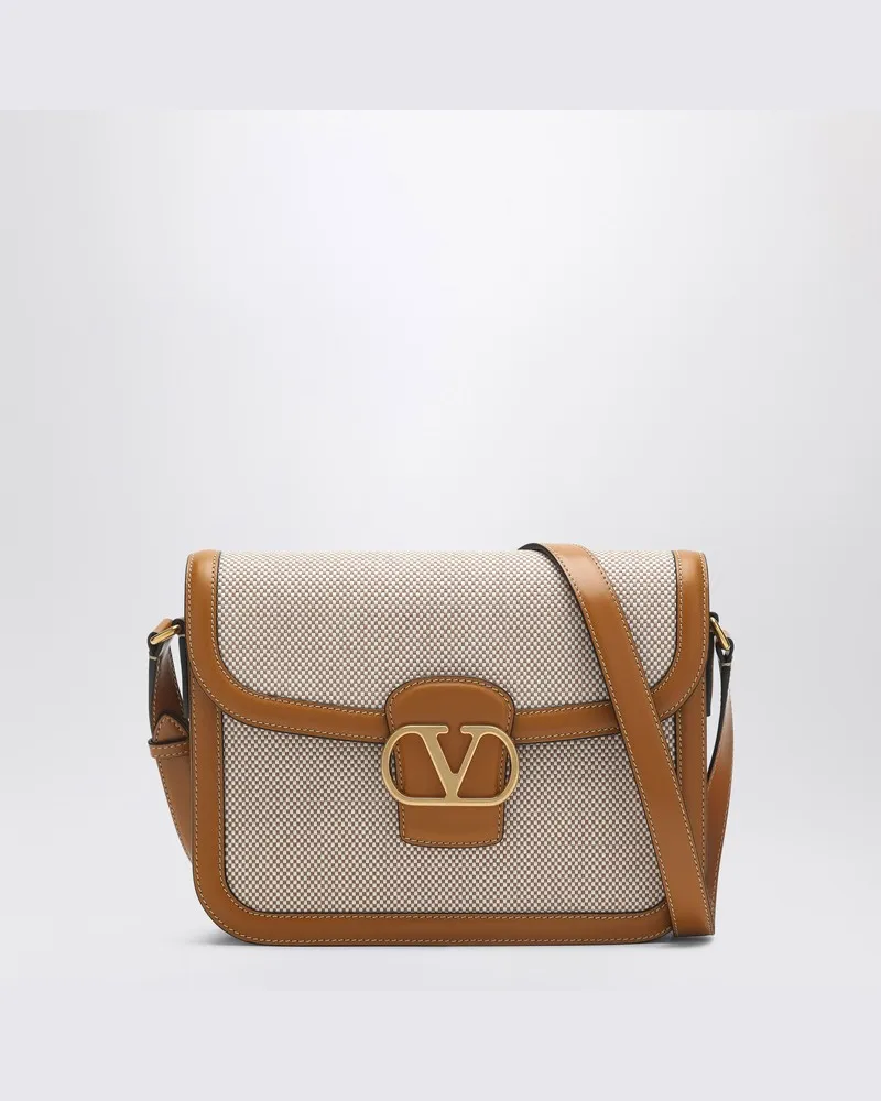 Valentino Garavani Beigefarbene Tasche 9TO5 aus Canvas und Leder Beige