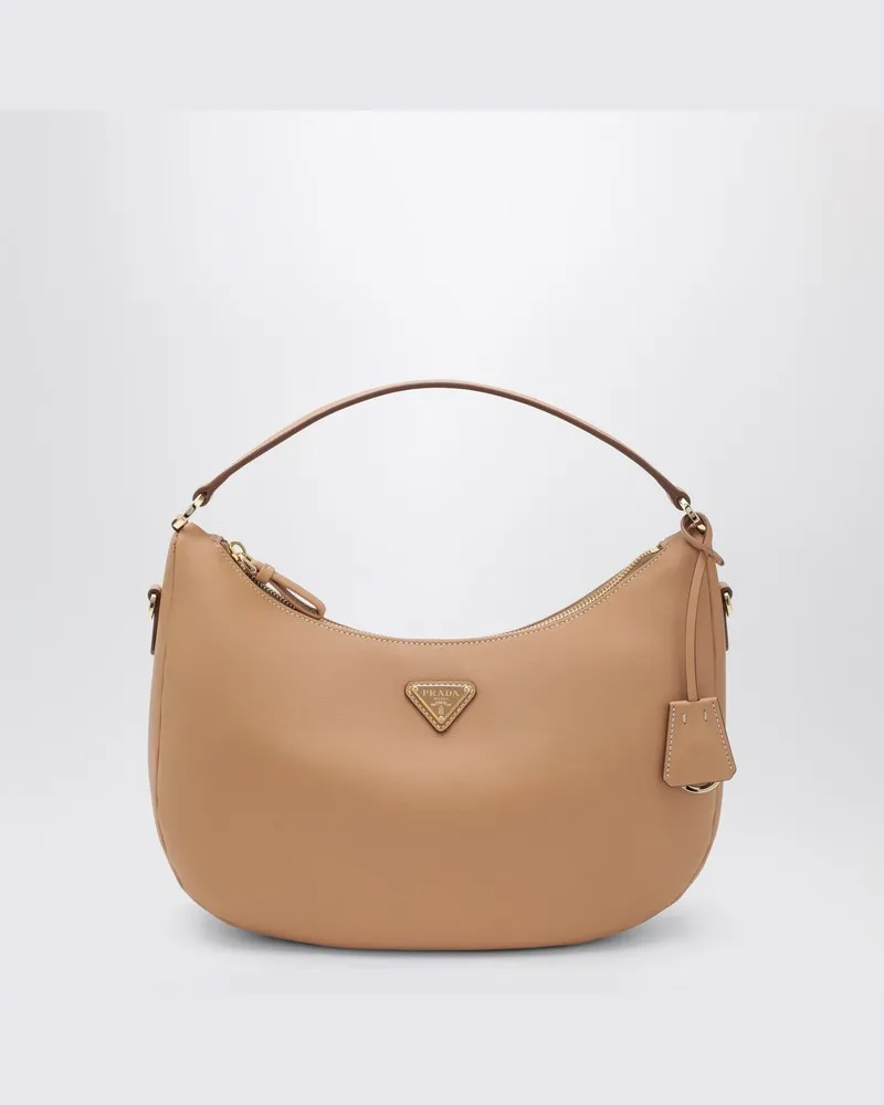 Prada Hellbraune Schultertasche aus Leder Beige