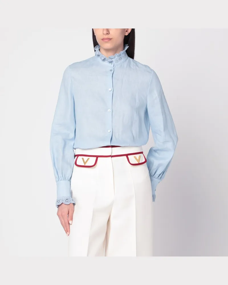 Valentino Garavani Hellblaues Leinenhemd mit Rüschen Blau