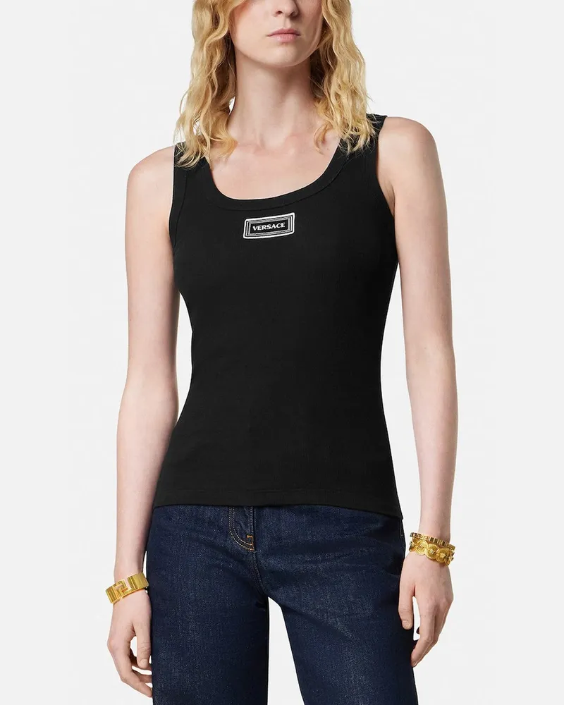 Versace Schwarzes geripptes Stretch-Baumwolltanktop Black