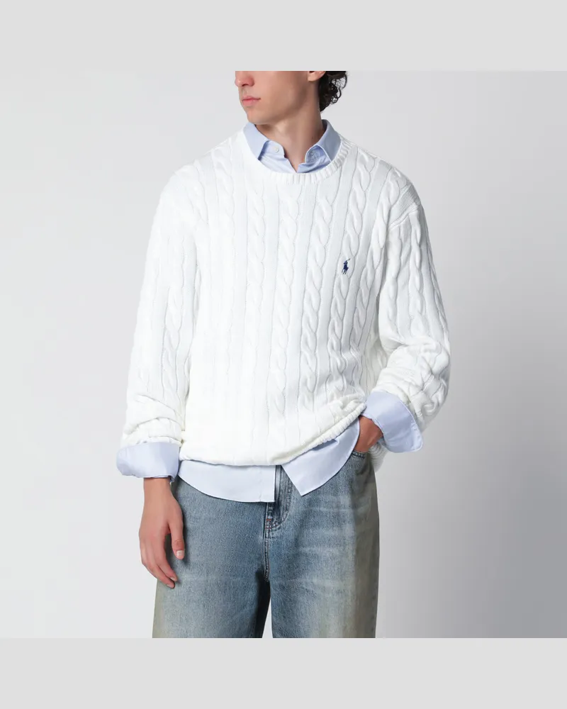 Ralph Lauren Weißer Baumwollpullover mit Zopfmuster White