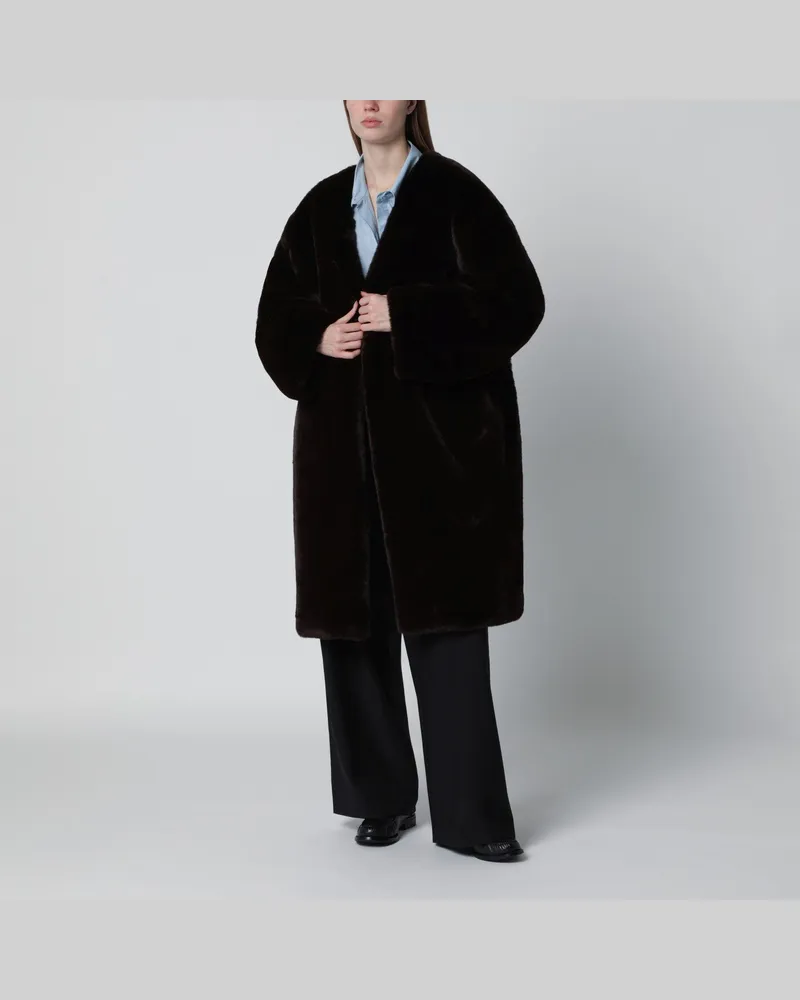 FRANKIE Shop Brauner Mantel aus Kunstfell Brown