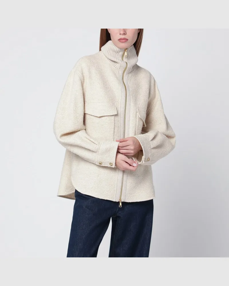 Moncler Hellbeige Jacke mit Reißverschluss aus Wollmischung Beige
