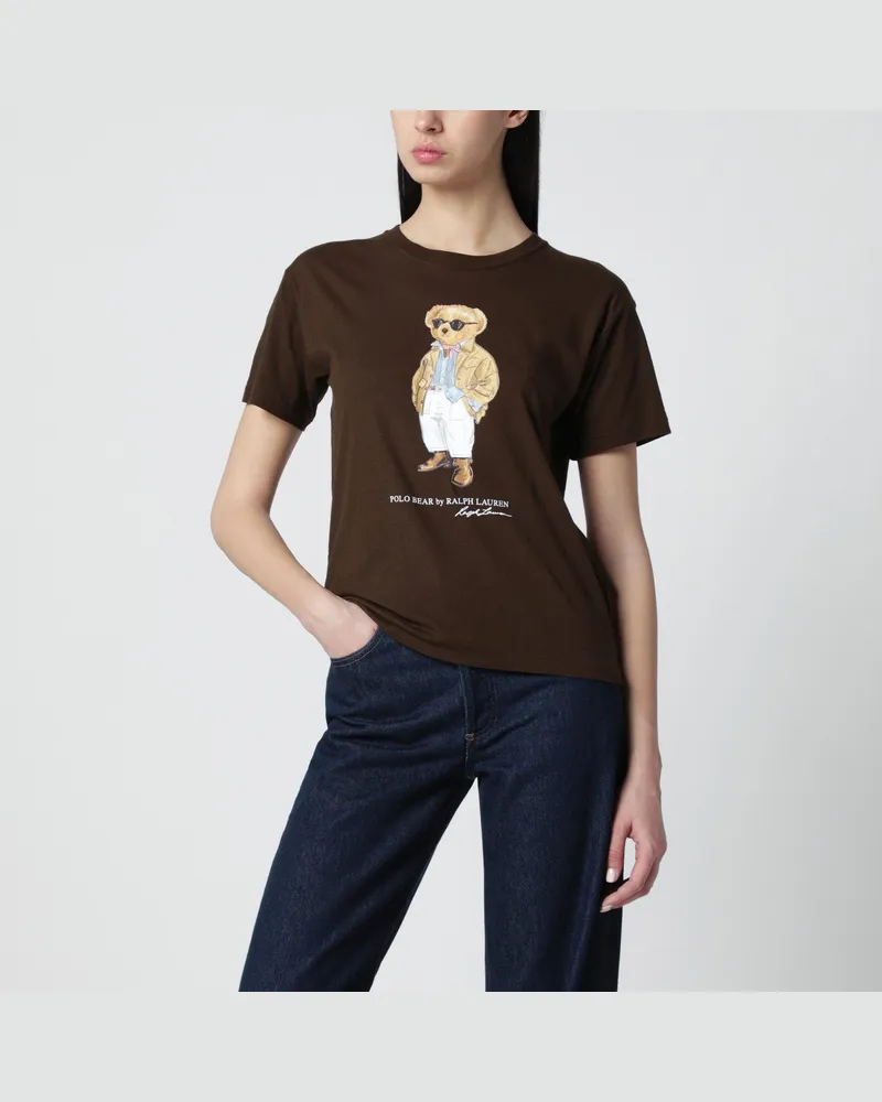 Ralph Lauren Braunes Polo-Bear-T-Shirt aus Baumwolljersey Brown