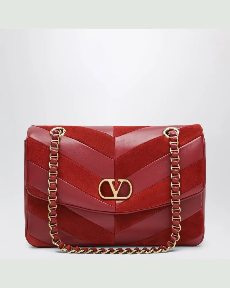 Valentino Garavani Djuna Schultertasche in rotem Wildleder und Nappa Red