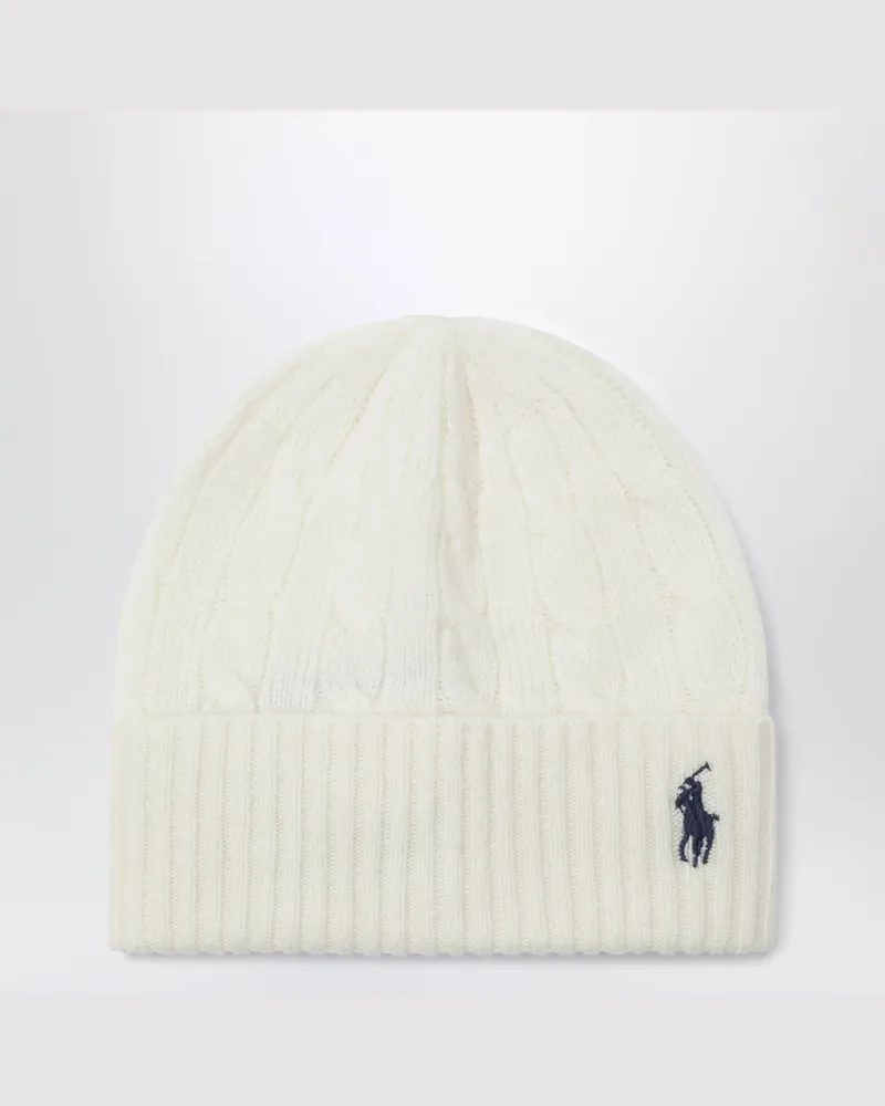 Ralph Lauren Mütze mit Logo aus Woll-Kaschmir in Creme Beige