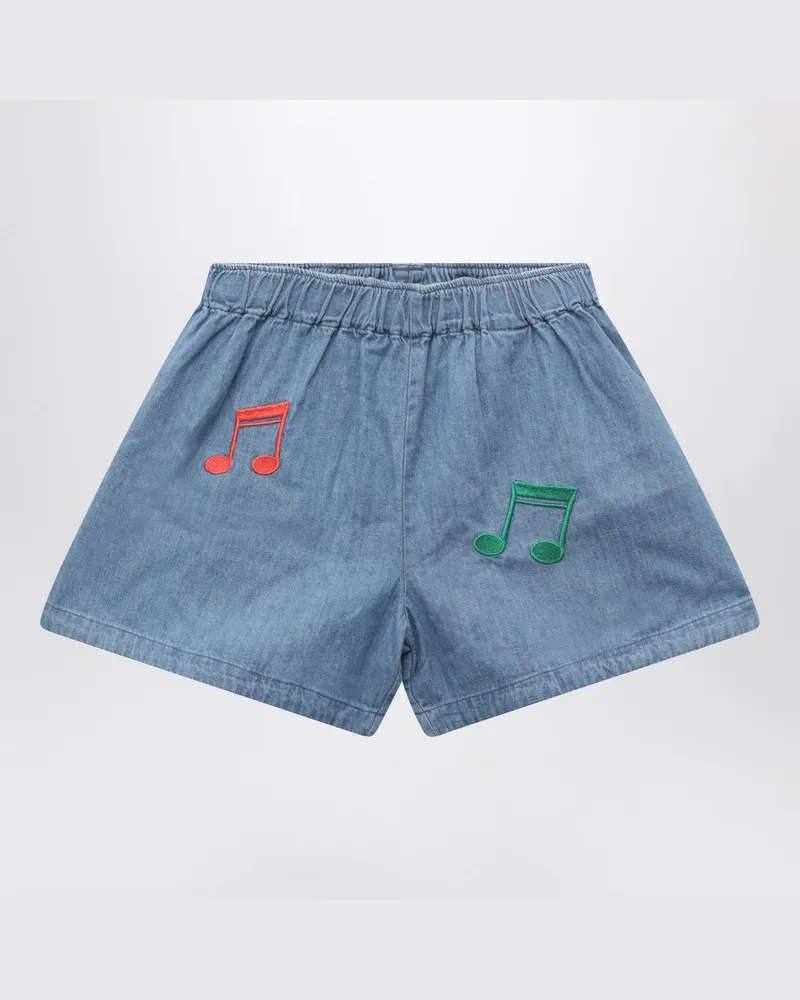 Mini Rodini Hellblaue Jeansshorts mit Musiknoten Blau